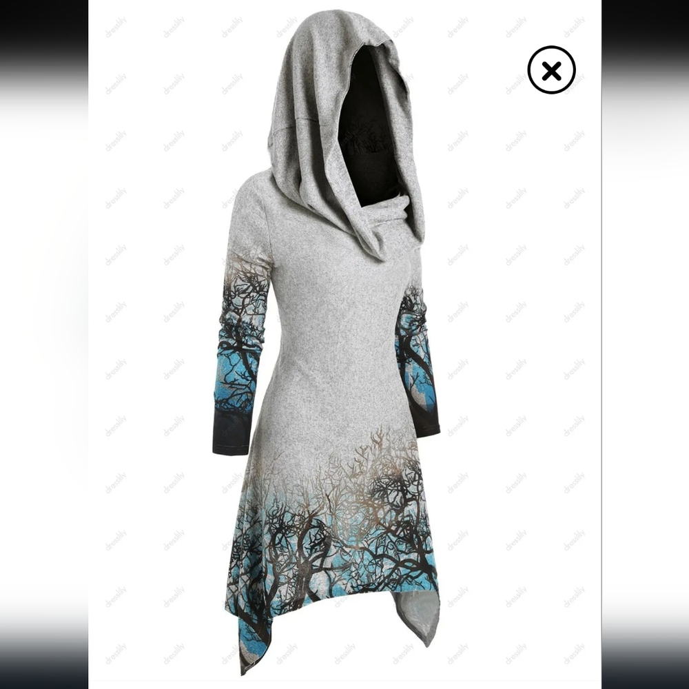 Trees In Winter Cowl Neck Asymmetrical Tunic Dress Dressfo Slim W XL (US 10) - Picture 2 of 16